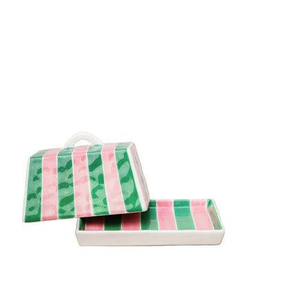 Butter Dish Pink & Green Stripe