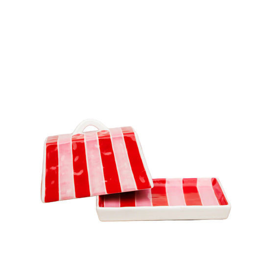 Butter Dish Red & Pink Stripe