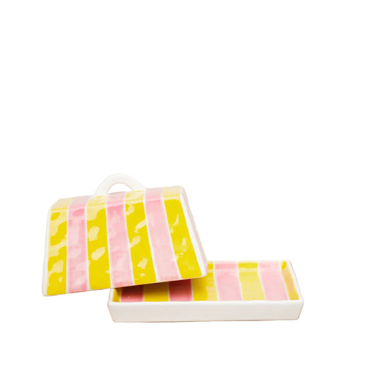 Butter Dish Pink & Yellow Stripe