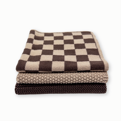 Dishcloth 3 Pack Chocolate Hummus Chequer