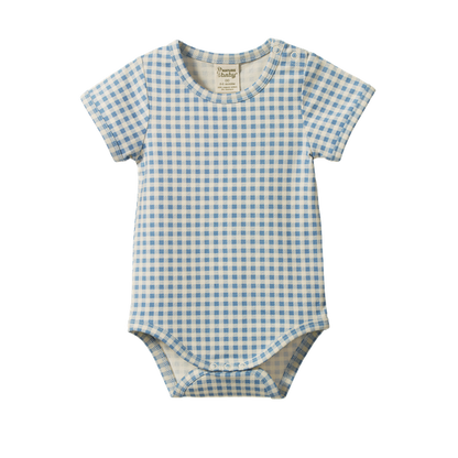 Stretch Jersey Short Sleeve Bodysuit Blue Gingham