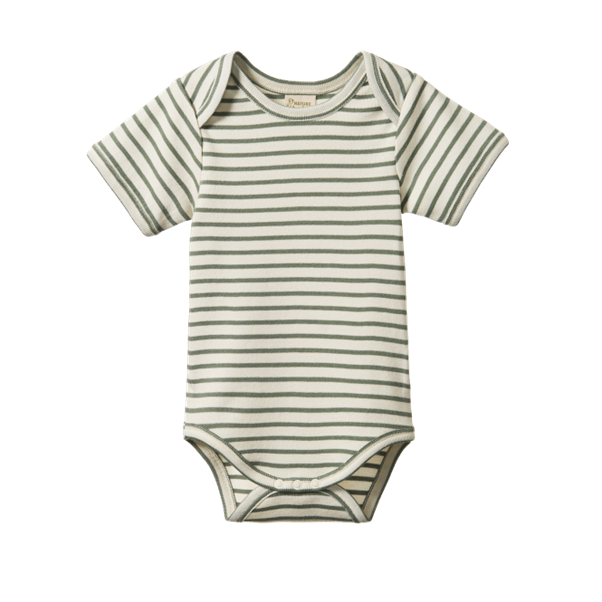 Cotton Short Sleeve Bodysuit Nettle Sailor Stripe
