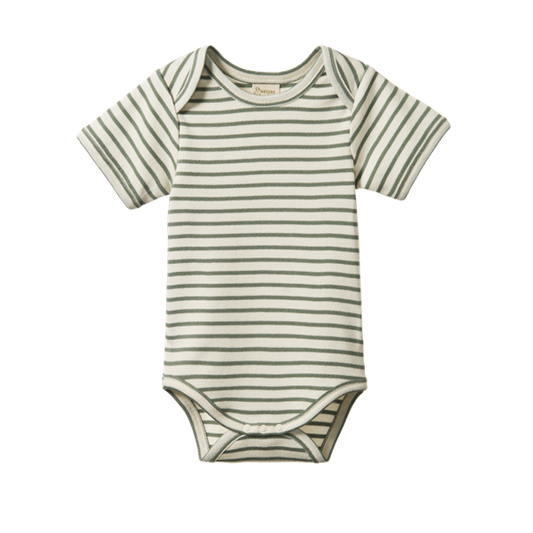 Cotton Short Sleeve Bodysuit Nettle Sailor Stripe