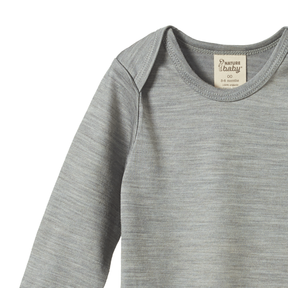 Merino Long Sleeve Bodysuit Grey Marl