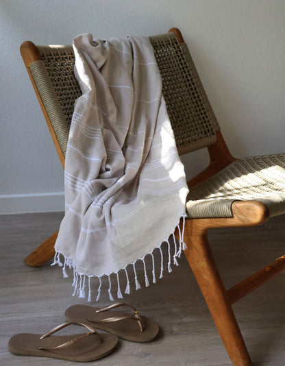 Turkish Towel w' Zipper Pocket Beige