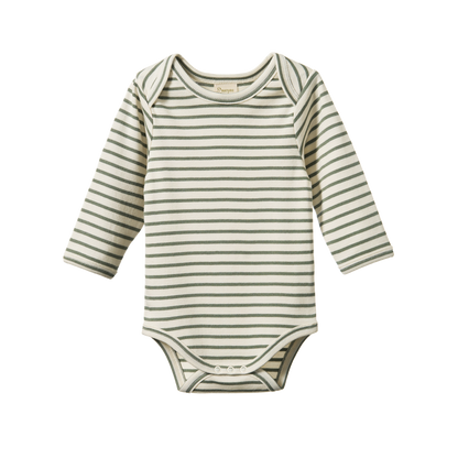 Cotton Long Sleeve Bodysuit Nettle Sailor Stripe