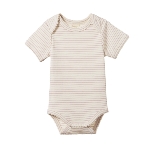 Cotton Short Sleeve Bodysuit Lilac Pinstripe