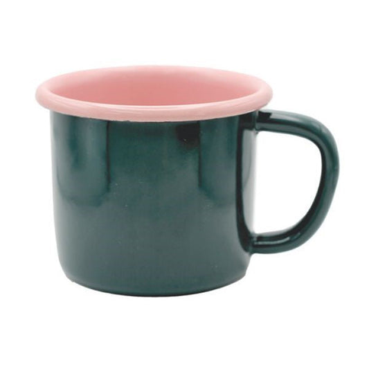 Enamel Mug 400ml - Dark Green & Pink