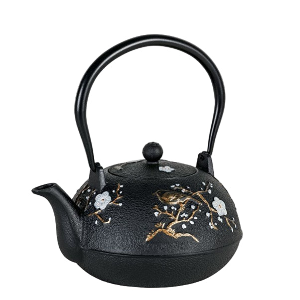 Teapot Cast Iron Cherry Blossom Black