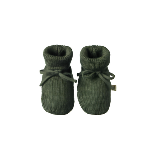 Merino Knit Drawstring Booties Thyme
