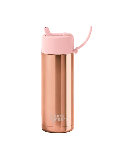 Ceramic Bottle w Flip Straw Lid 595ml Rose Gold