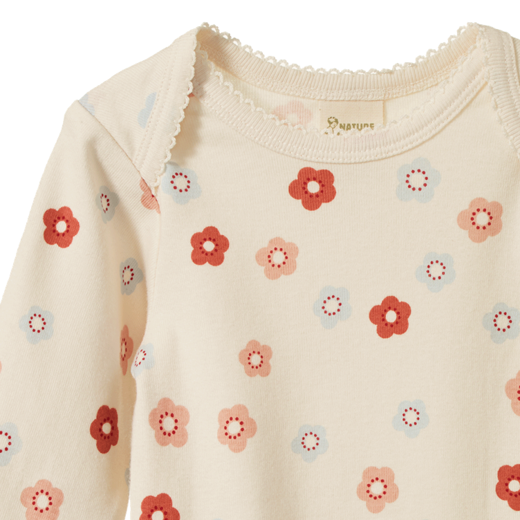 Cotton Long Sleeve Bodysuit Petite Flora Stamp