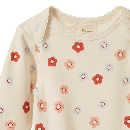 Cotton Long Sleeve Bodysuit Petite Flora Stamp