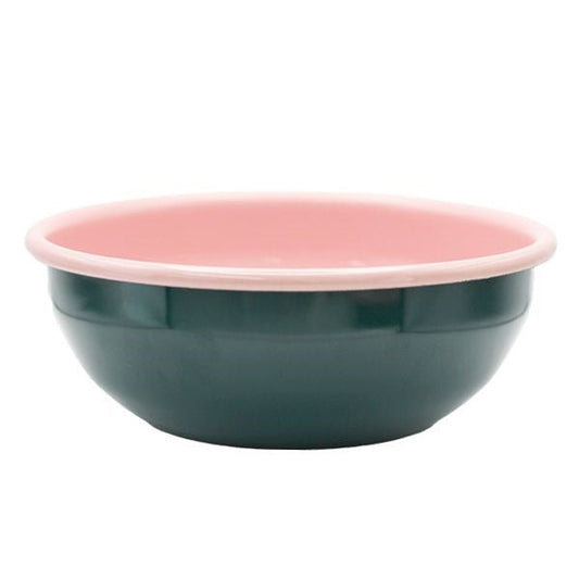Enamel Bowl 16cm - Dark Green & Pink
