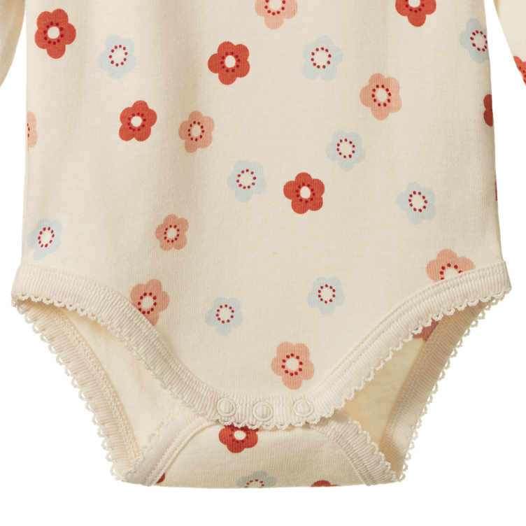 Cotton Long Sleeve Bodysuit Petite Flora Stamp