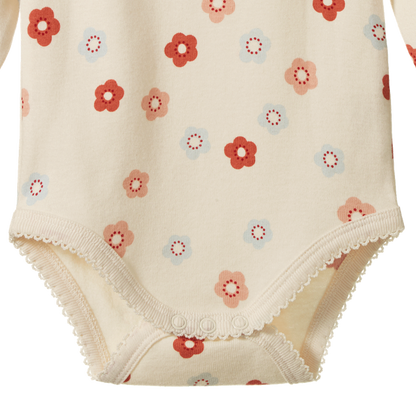 Cotton Long Sleeve Bodysuit Petite Flora Stamp