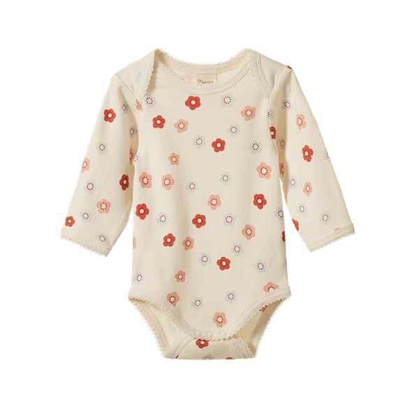 Cotton Long Sleeve Bodysuit Petite Flora Stamp