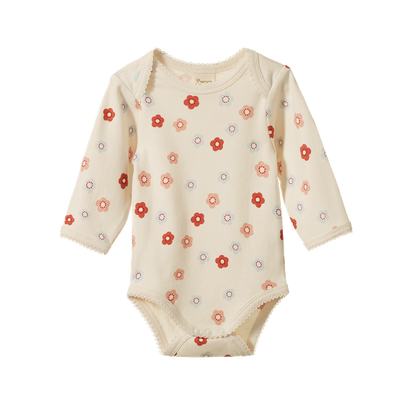 Cotton Long Sleeve Bodysuit Petite Flora Stamp