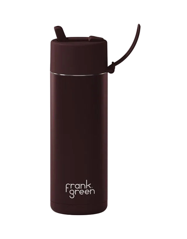 Ceramic Bottle w Flip Straw Lid 595ml Chocolate