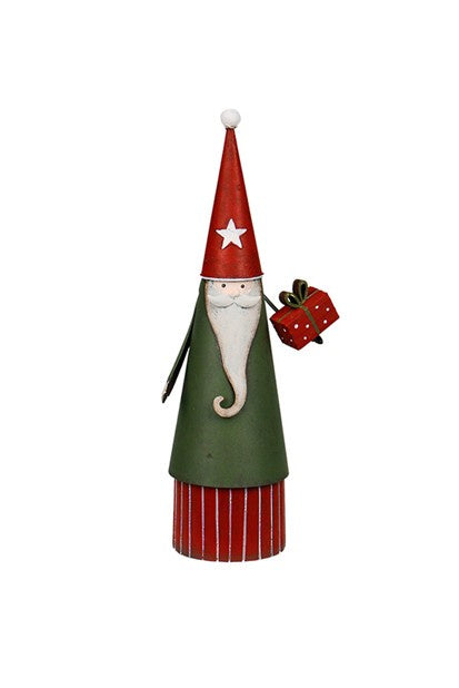 Metal Santa w Gift Green Small