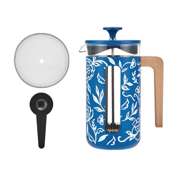 Pisa Cafetiere Floral Wood Handle 1L/8c