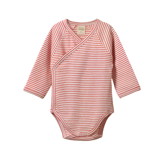 Long Sleeve Kimono Bodysuit Red Pinstripe