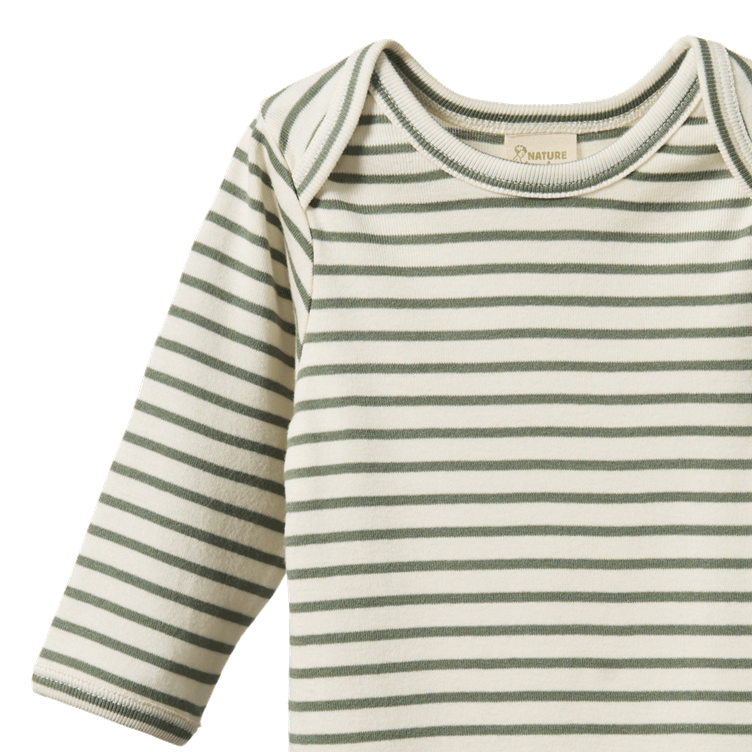 Cotton Long Sleeve Bodysuit Nettle Sailor Stripe