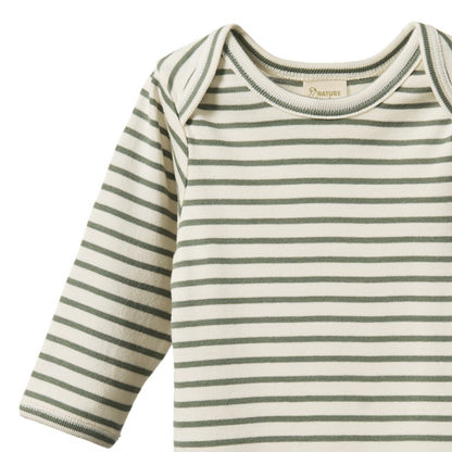 Cotton Long Sleeve Bodysuit Nettle Sailor Stripe
