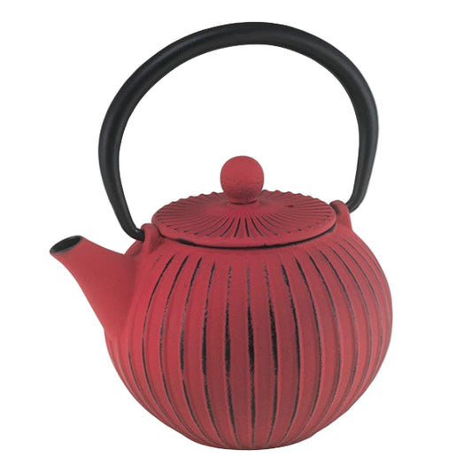 Teapot Cast Iron Ribbed Red/Black