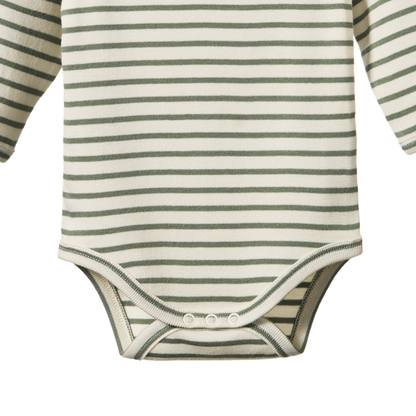 Cotton Long Sleeve Bodysuit Nettle Sailor Stripe
