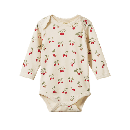 Cotton Long Sleeve Bodysuit Strawberry Blush