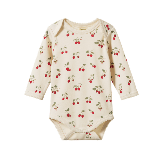 Cotton Long Sleeve Bodysuit Strawberry Blush
