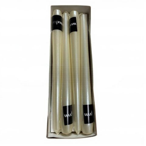 Wrapped Taper Candle 250mm Metallic Pearl White