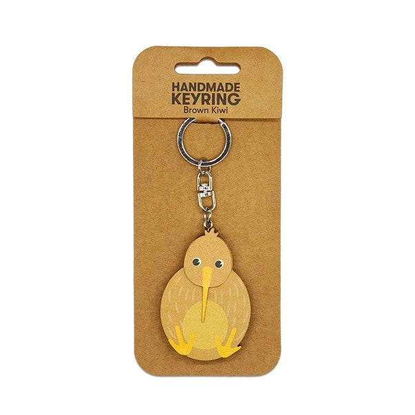Wooden Keyring Brown Kiwi