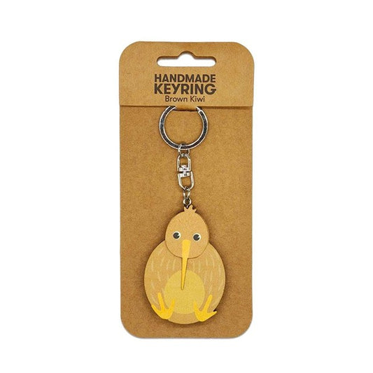 Wooden Keyring Brown Kiwi