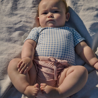 Stretch Jersey Short Sleeve Bodysuit Blue Gingham