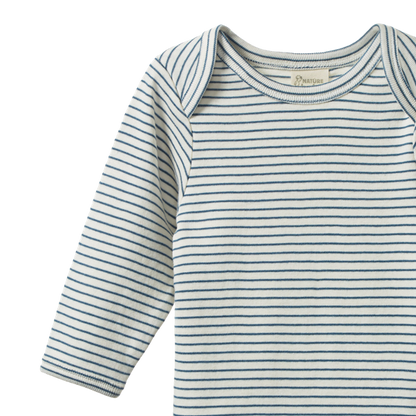 Cotton Long Sleeve Bodysuit Teal Stripe