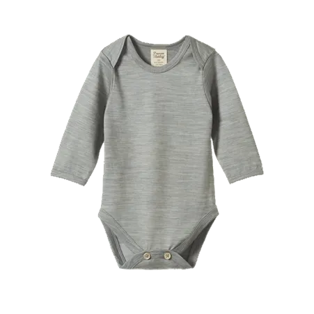Merino Long Sleeve Bodysuit Grey Marl