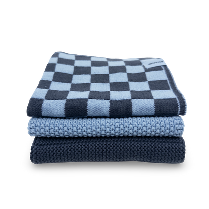 Dishcloth 3 Pack Cornflower Navy Chequer