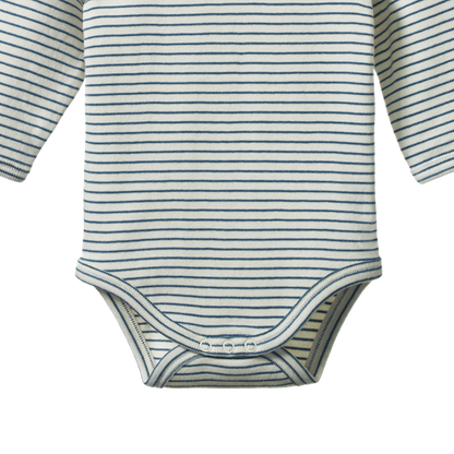 Cotton Long Sleeve Bodysuit Teal Stripe