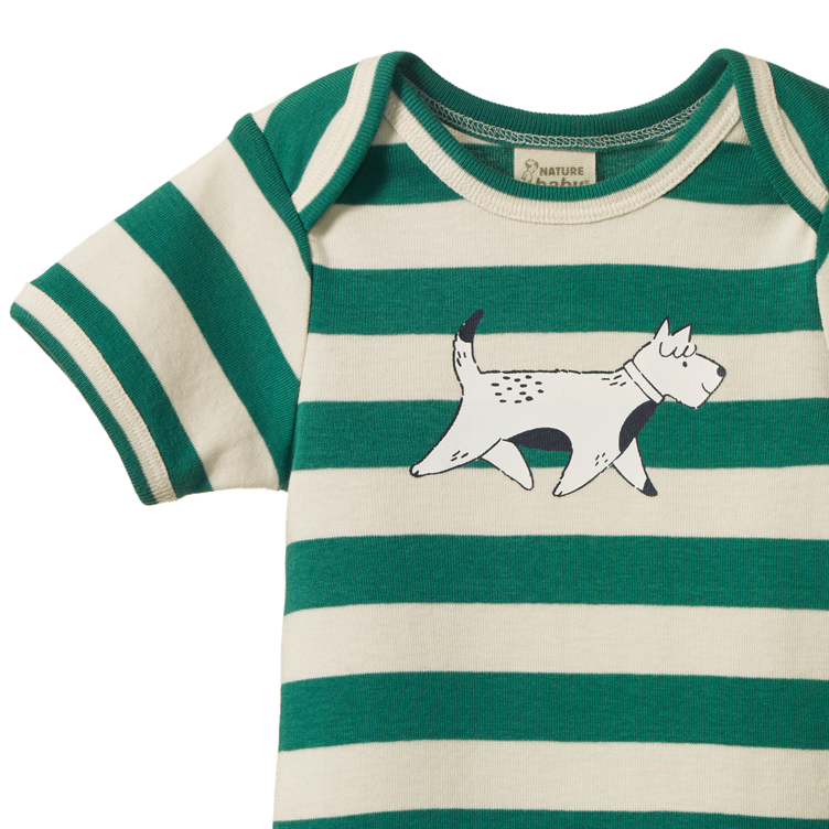 Cotton Short Sleeve Bodysuit Dog Walk Peppermint