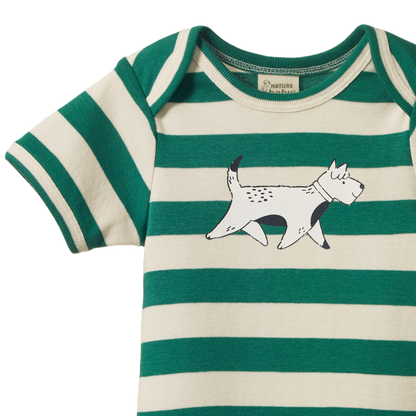 Cotton Short Sleeve Bodysuit Dog Walk Peppermint