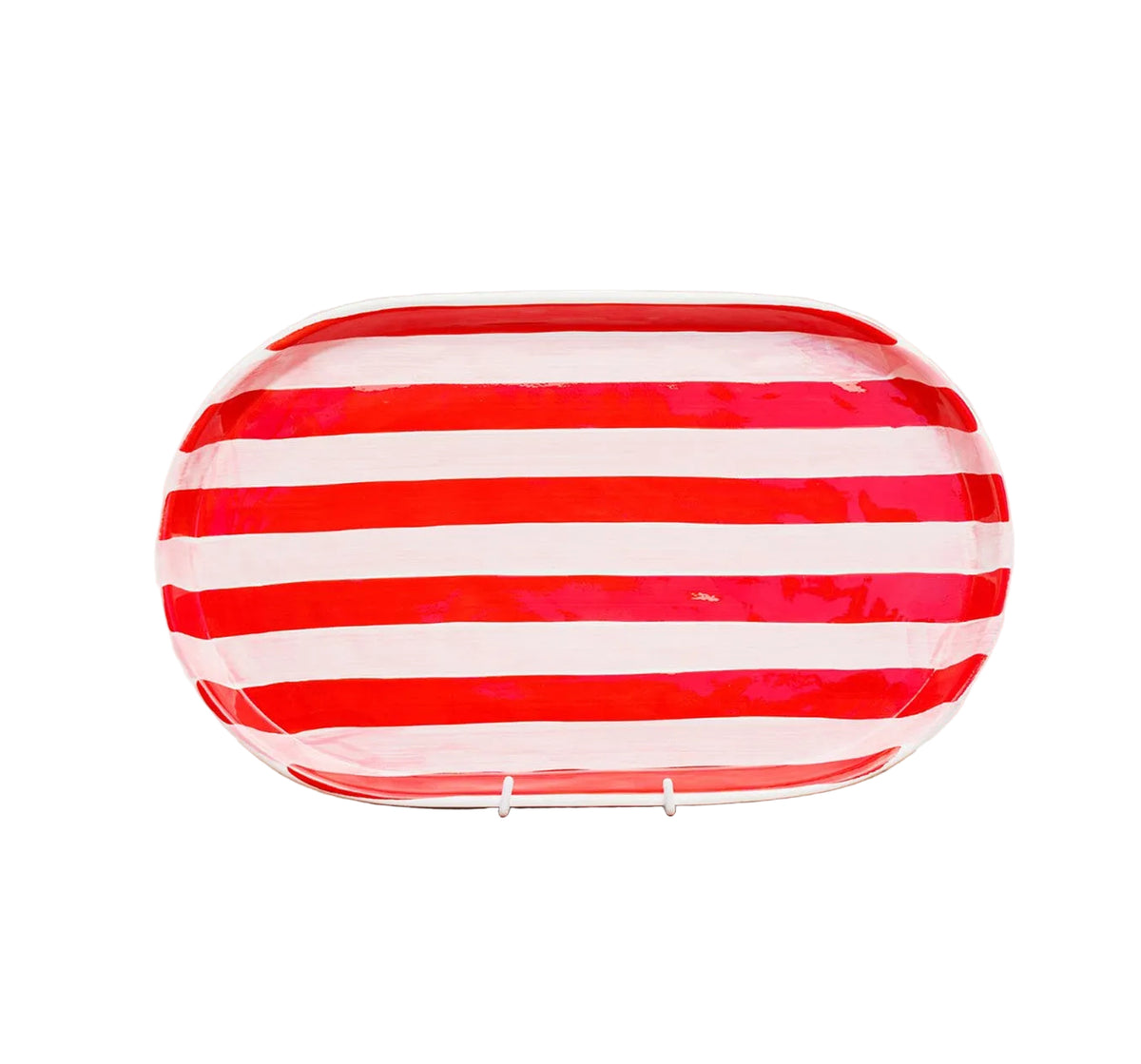 Oval Platter Pink & Red Stripe