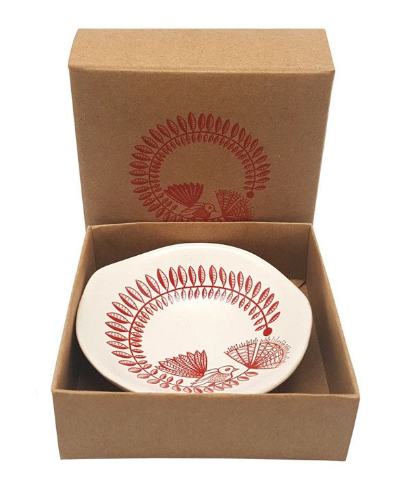 Red Fantail & Pohutukawa on White