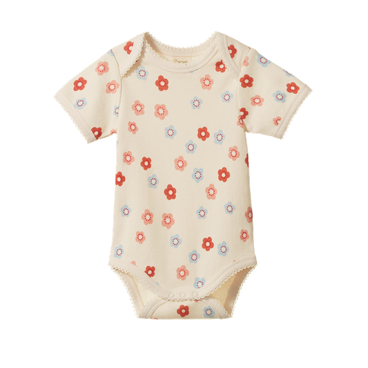 Cotton Short Sleeve Bodysuit Petite Flora Stamp