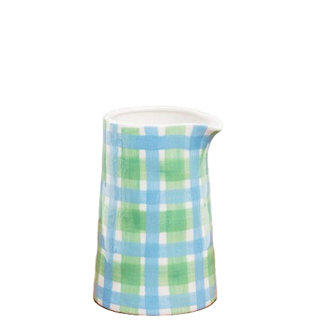 Milk Jug Blue & Green Gingham