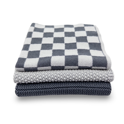 Dishcloth 3 Pack Graphite Lunar Chequer