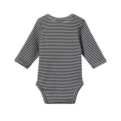 Cotton Long Sleeve Bodysuit Navy Stripe