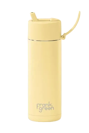 Ceramic Bottle w Flip Straw Lid 595ml Buttermilk