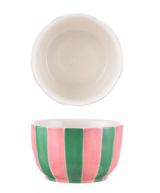 Small Bowl Pink & Green Stripe